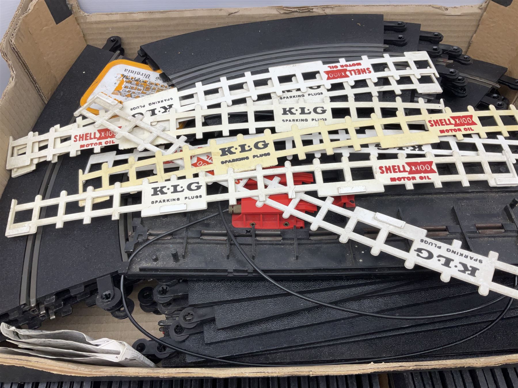 Scalextric - Porsche Power Set; boxed; Subaru Competition Rally Set (track and controllers only); boxed; Formula 1 Racing Car Set; polystyrene box base only; together with large quantity of track in four boxes; and quantity of accessories including vehicles, part vehicles for spares or repair, fencing, bridge, spare controllers etc