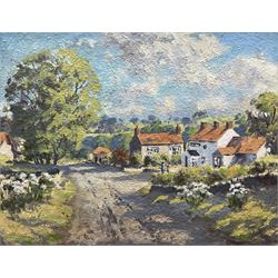 E Charles Simpson (British 1915-2007): 'Sawdon Ryedale', oil on board signed, titled and dated Summer 1986 verso 29cm x 37cm