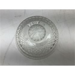 Waterford style cut crystal table lamp with mushroom shade and shaped central column upon a circular spreading foot, H39cm