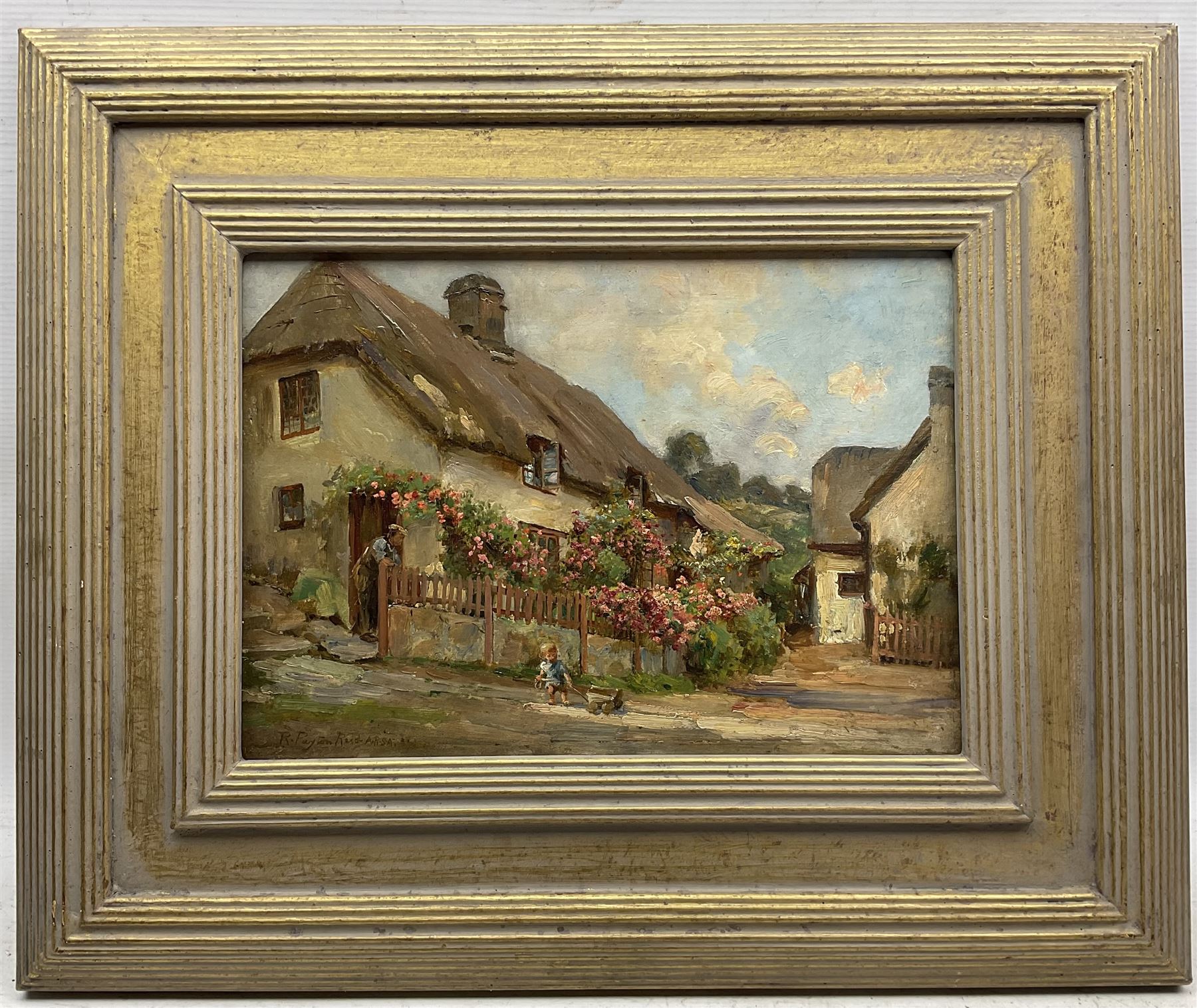 Robert Payton Reid (Scottish 1859-1945): 'A Cottage near Dartmoor - Lustleigh', oil on board signed, titled verso 24cm x 35cm 
Provenance: exh. Forrest McKay, Edinburgh, June 1990, label verso; from the artist's daughter