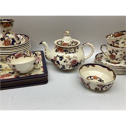 Masons part tea and dinner service in mandalay pattern, including teapot, six cups and saucers, six dinner plates, six bowls, six dessert plates etc (41)