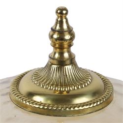 Two dome glass light shades, with brass details, H34cm