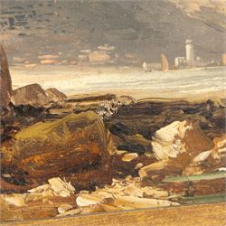 Robert Ernest Roe (British 1852-1921): View of Scarborough Castle, oil on canvas unsigned 19.5cm x 40cm