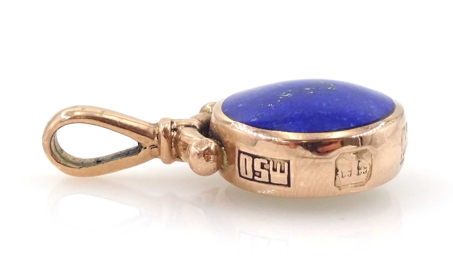 9ct rose gold lapis lazuli and mother of pearl pendant by David Scott Walker, Sheffield 1994 