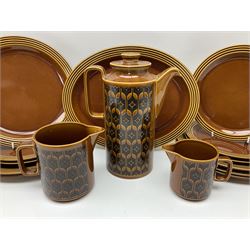 Hornsea Heirloom pattern coffee service for six, comprising of coffee pot, covered sucrier, milk jug, hot water jug, dessert plates, side plates, dinner plates, jug, salt and pepper shakers and serving platter 
