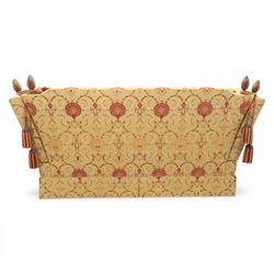 David Grundy - Medium Knoll style drop-arm settee in patterned fabric with eight associated scatter and bolster cushions