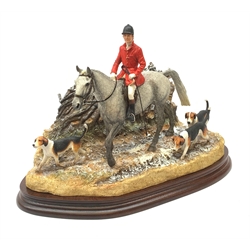 A limited edition Border Fine Arts figure group, Boxing Day Meet, Grey, model no B0876A by Anne Wall, 41/950, on wooden base, figure L33cm, with accompanying certificate. 