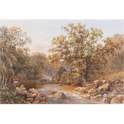 Revd Laurence George Bomford (British 1847-1926): 'On the Teign', watercolour signed titled and dated '80, 34cm x 51cm; Thomas Henry Hunn (British 1857-1928): 'At Goring Church and Mill - Beside the Thames', watercolour signed, titled in a later hand verso 30cm x 49cm (2)