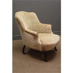  Victorian walnut framed armchair upholstered in Laura Ashley champagne fabric, W72cm  