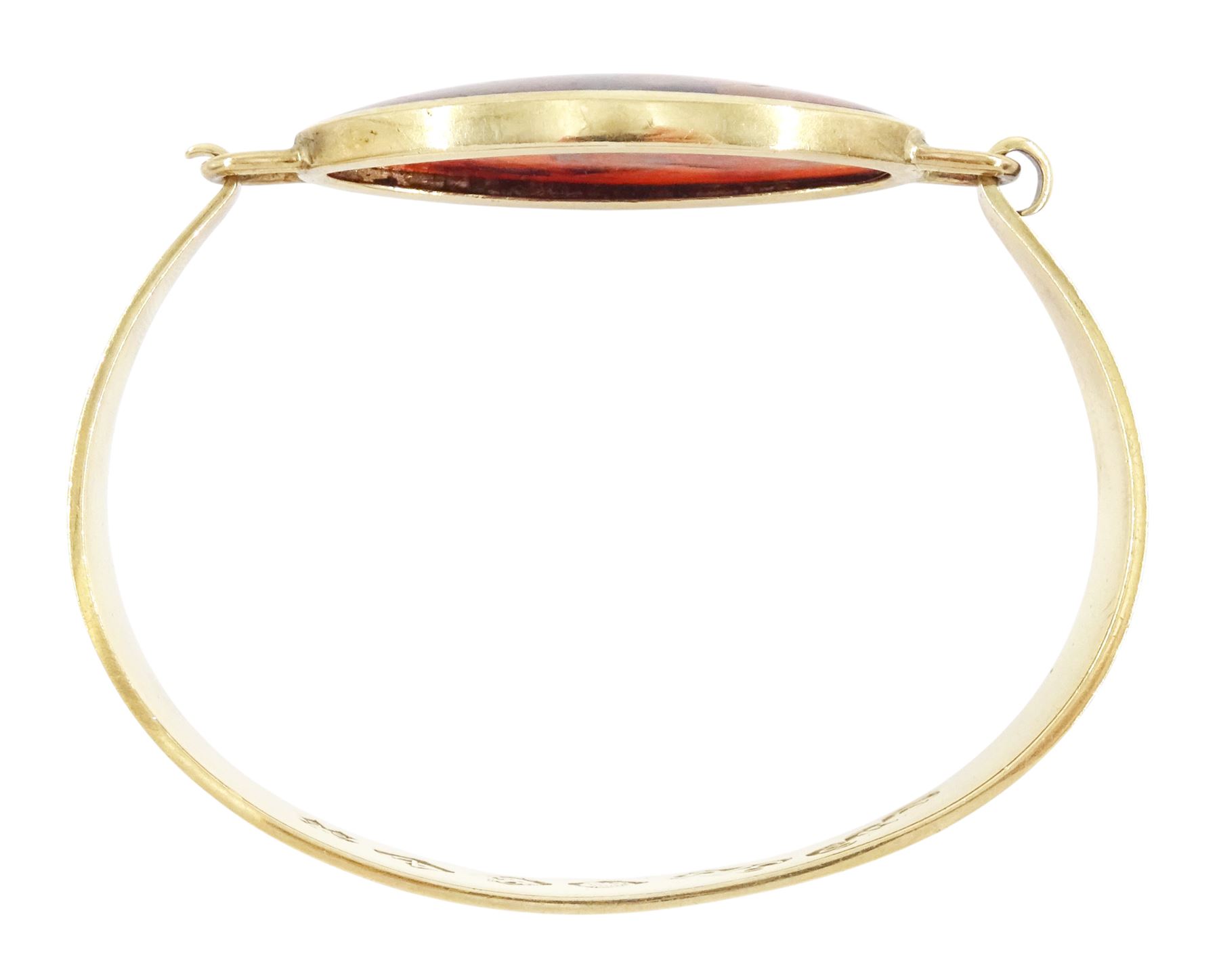 9ct gold oval amber wide bangle by C W Sellors, Sheffield 1999