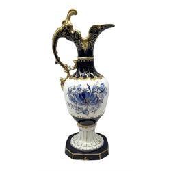 Large Royal Dux hand painted pedestal ewer, decorated with floral sprays inside gilt scrolling detail, with applied pink triangle and impressed 5015 beneath, H55cm