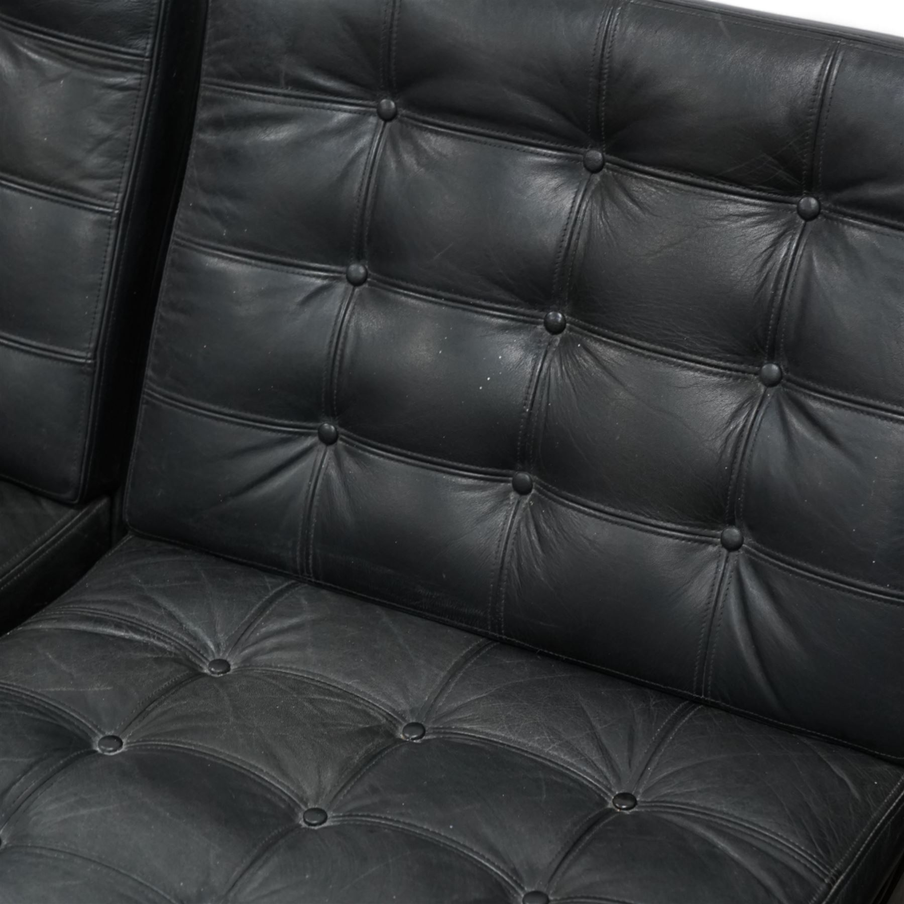 Ole Gjerløv-Knudsen and Torben Lind for France & Son - set of five Danish 'Moduline' lounge chairs, upholstered in buttoned black vinyl, on square supports
