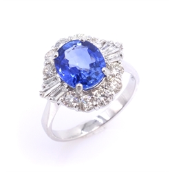  18ct white gold sapphire and diamond cluster ring, stamped 750 sapphire approx 2.1 carat diamonds approx 0.8 carat  