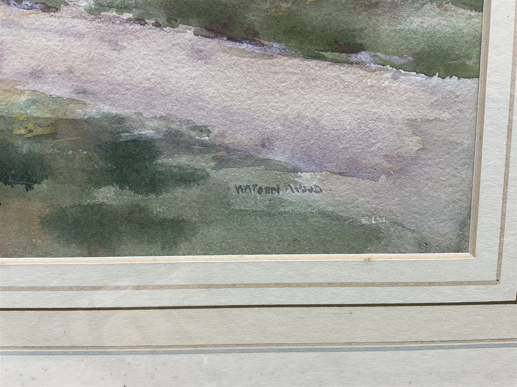 Frank Watson Wood Jnr. (Scottish 1900-1985): The Causeway Lindisfarne, watercolour signed, Aitken Dott & Son Edinburgh label verso 17cm x 47cm 
Provenance: private collection, purchased Tennants 20th September 2014 Lot 1045