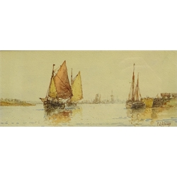  Frederick James Aldridge (British 1850-1933): Fishing Boats at Sea, three watercolours, two signed, one signed with initials max  23cm x 13cm (3)  