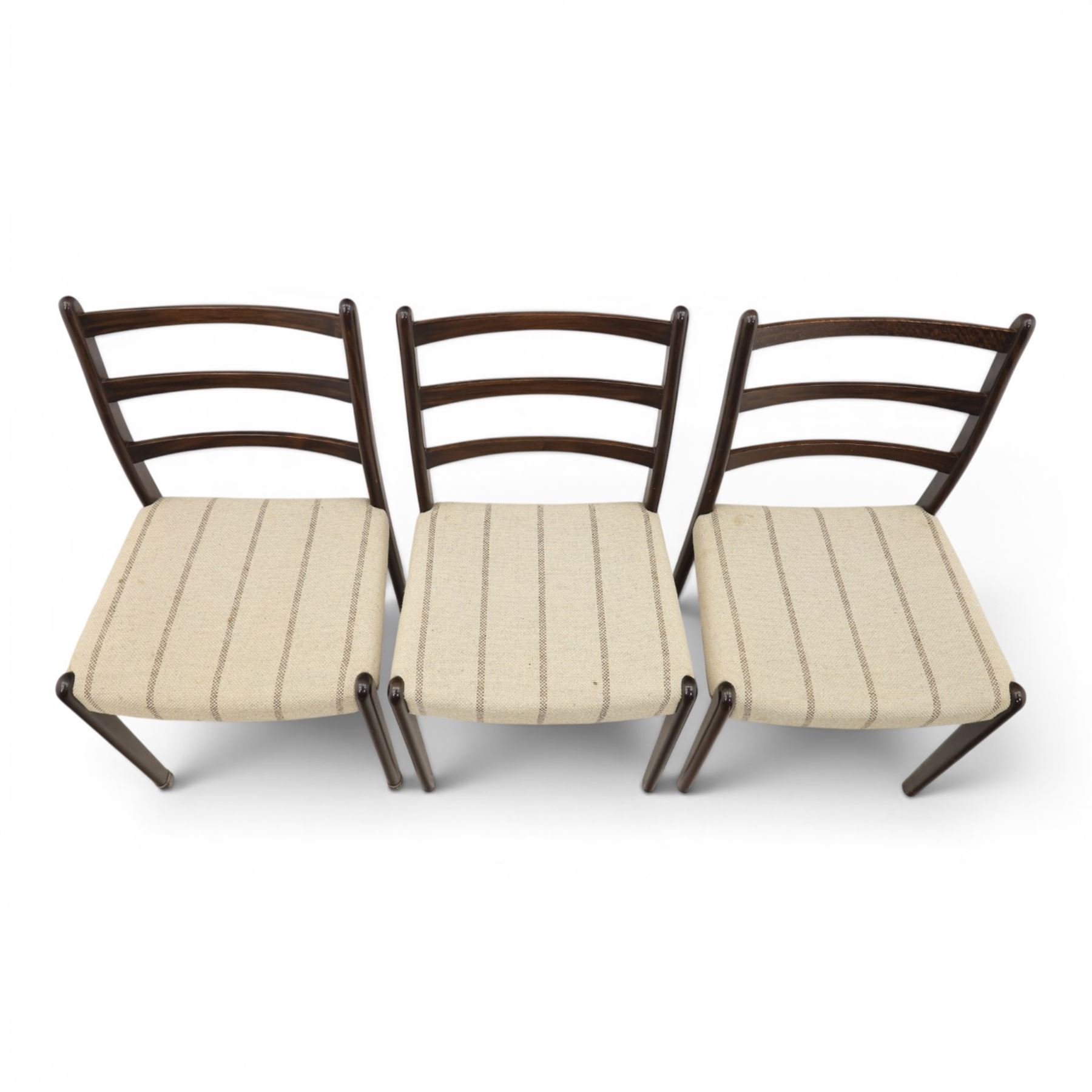Danish Oversea Furniture - Set of six mid-20th century ladder back dining chairs, upholstered striped seat