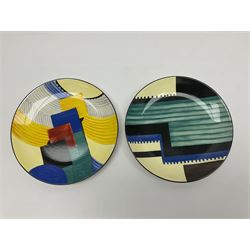 Two Wedgwood limited edition Clarice Cliff Design plates, comprising Poplar and House and Bridge patters, together with six Wedgwood limed edition Suzie Cooper The Art Deco Years, plates, all with certificates of authenticity, D21cm  