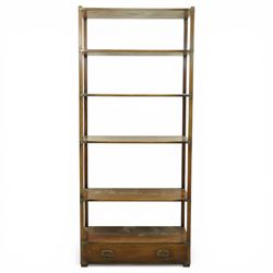 Late 20th century mahogany open bookcase, rectangular form with five open shelves and bras...