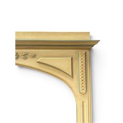 Two large painted pine window or door surrounds, square cornice with arch top, applied mouldings (widths 180cm and 130cm)