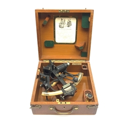 Heath & Co 'Hezzanith' sextant, pattern 491.V., with black crackled framework, brass arc with silvered scale, endless tangent screw and automatic clamp, bears label 'Cooke Hull', serial no.JJ375, in fitted mahogany box with additional lenses and Certificate of Examination dated October 1964. Inset plaque to box lid inscribed 'Cadet Capt. D.J. Walker H.S.N.T. 1983 - 84'. Provenance: Captain Walker was later in command of the North Sea Ferries ship Norland and the vendor is his widow.