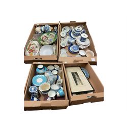 Collection of ceramics, including Spode plates, Willow Tree pattern platters etc in four boxes 