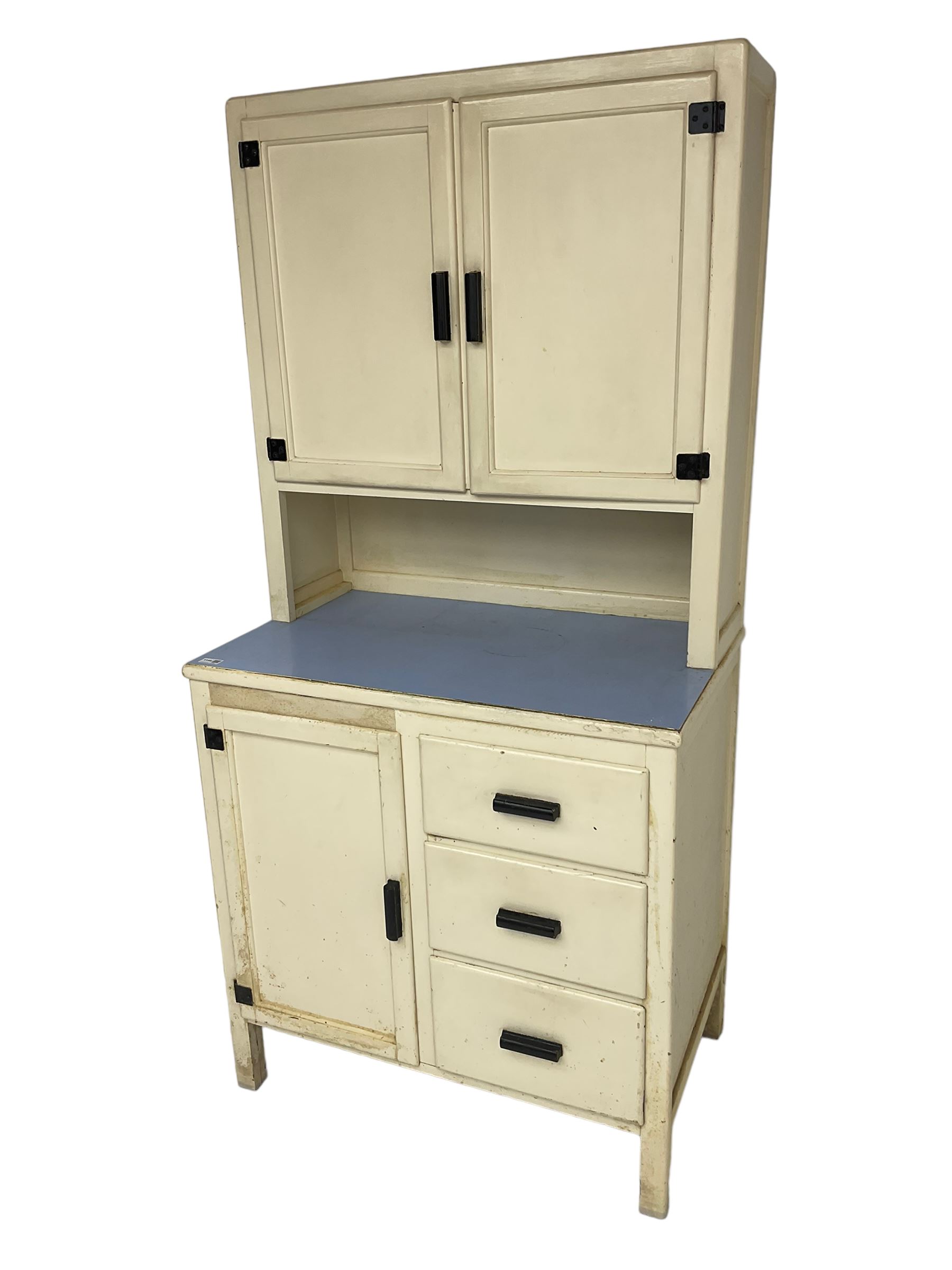 1950s painted kitchen cabinet, and a painted pine two door cupboard