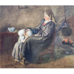 Albert Neuhuys (Dutch 1844-1914): 'A Fireside Scene', watercolour signed 30cm x 35cm