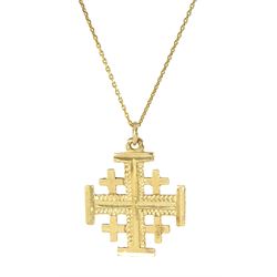 14ct gold Jerusalem cross pendant necklace, stamped
