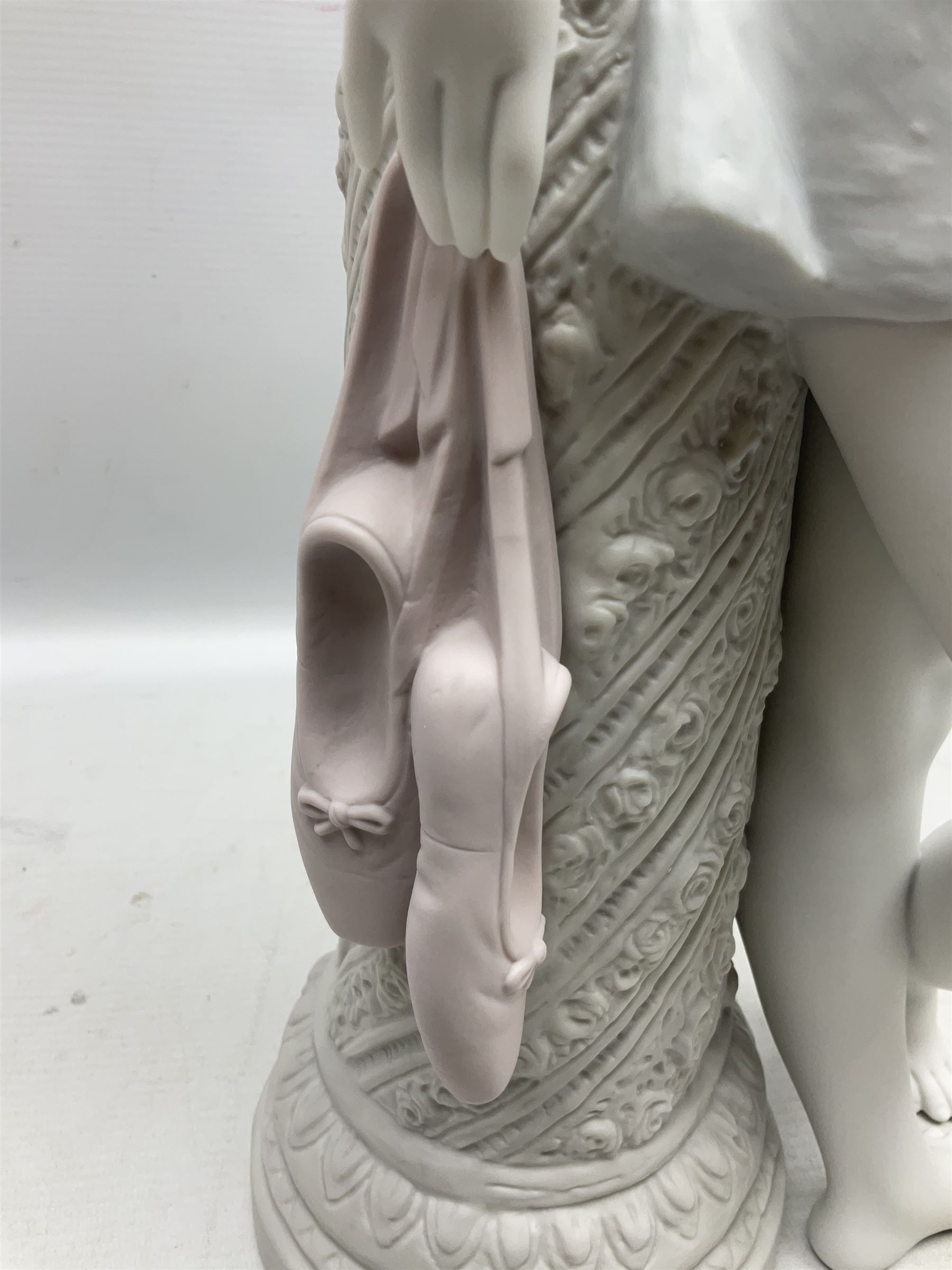 Lladro Privilege figure, Dreams of a Ballerina, modelled as a ballerina leaning against a pillar holding her ballet shoes, limited edition 396/1000, sculpted by Jose Puche, no 1889, with original box, year issued 2003, yea retired 2004, H52cm 