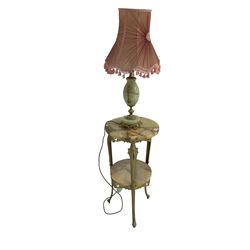Onyx and gilt metal two tier lamp table and lamp