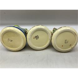 Seven Myott Son & Co hand painted jugs, all with printed mark beneath, H21cm