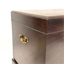 George II mahogany silver chest, the chest enclosed by moulded hinged lid on base fitted with two drawers, bracket feet, brass handles and escutcheon