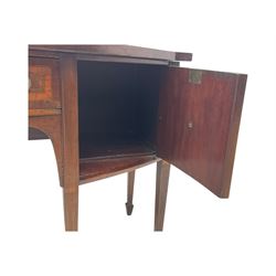 Early 19th century inlaid mahogany bow-fronted sideboard, the top inlaid with satinwood band, fitted with two cupboards and single drawer, on square tapering supports with spade feet 