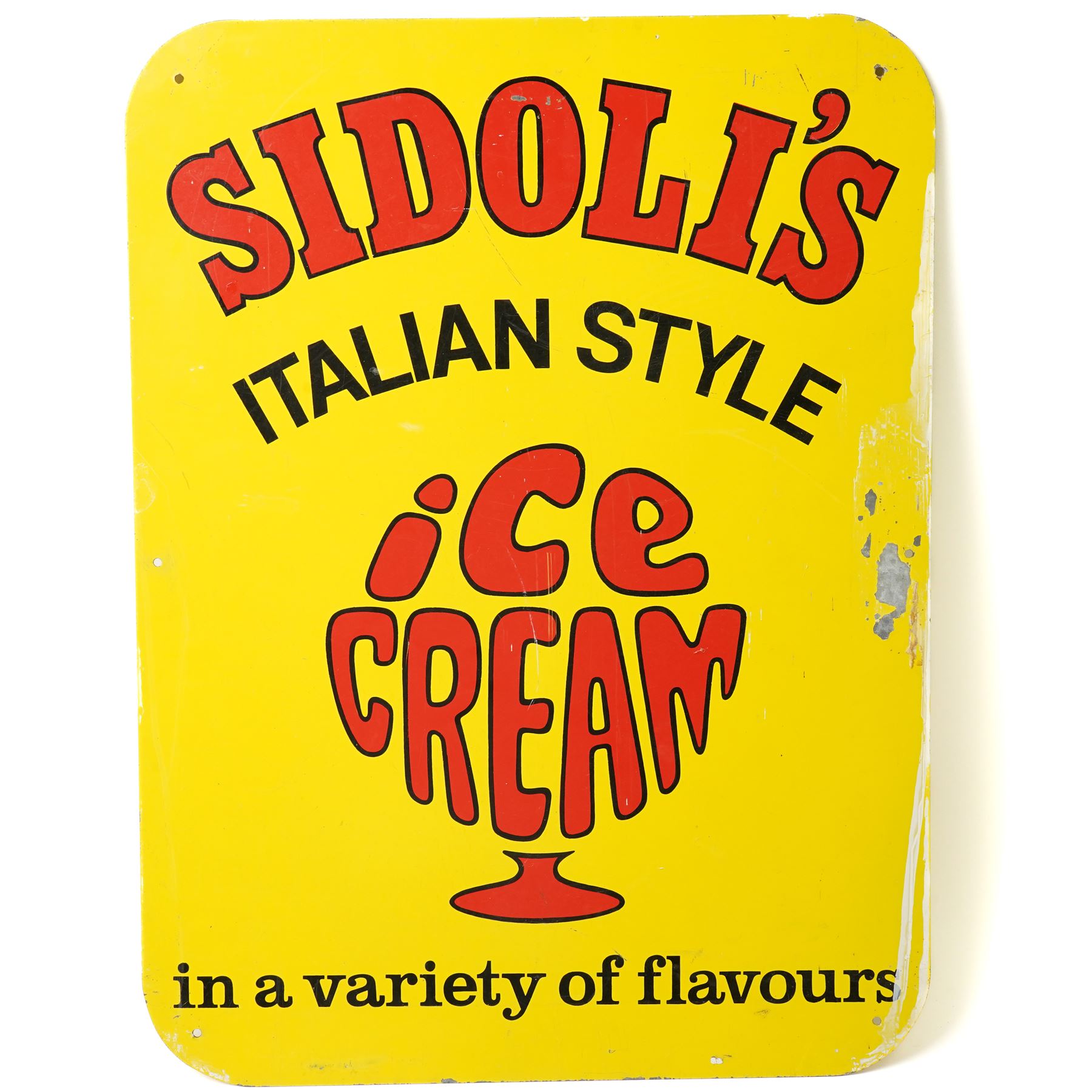 Double sided enamel advertising sign 'Sidoli's Italian Style Ice Cream in a Variety of Flavours' 61cm x 46cm 
