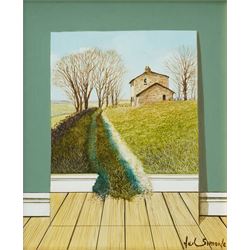 Neil Simone (British 1947-): 'Forward and Beyond', oil on panel signed 14cm x 11cm