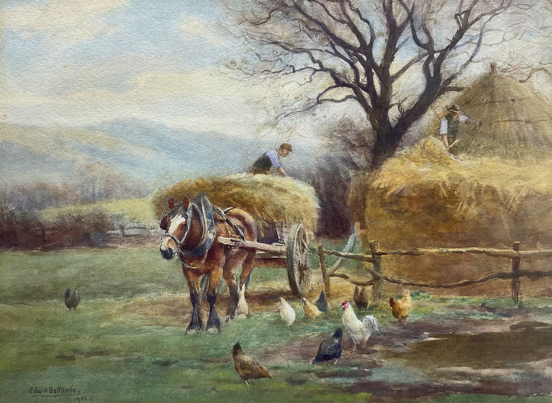 Edwin Bottomley (British 1865-1929): Hay Making, watercolour signed and dated 1912, 25cm x 34cm 