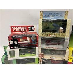 Corgi - seventeen TV/Film related die-cast models including Last of the Summer Wine, Charlie's Angels, Starsky & Hutch, Inspector Morse, Lovejoy, Mr. Bean, Chitty Chitty Bang Bang, Monkees, Fawlty Towers, Green Hornet, Summer Holiday, National Lampoon Vacation etc; all boxed (17)