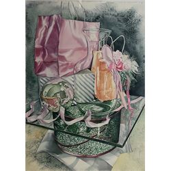 W A S Hatch (Contemporary): Objects on a Glass Top Table, watercolour on handmade paper signed and dated 2.17.93, 105cm x 75cm 