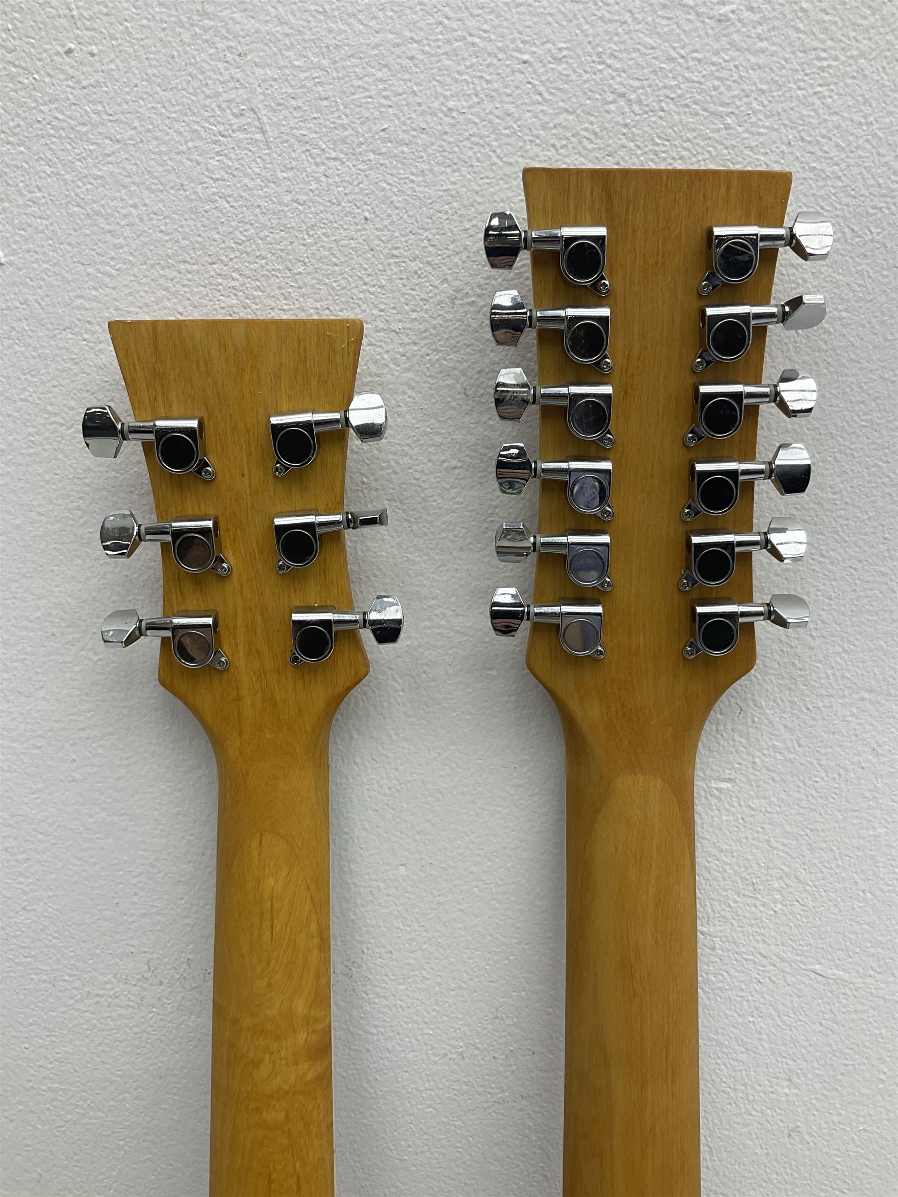 SG double neck electric guitar with twelve-string and six-string facilities and natural wood finish L103cm 