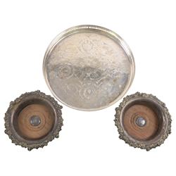 Pair of silver plate wine coasters, with crest for East Devon Regiment to the centre, together with jewellery box, centre piece etc  