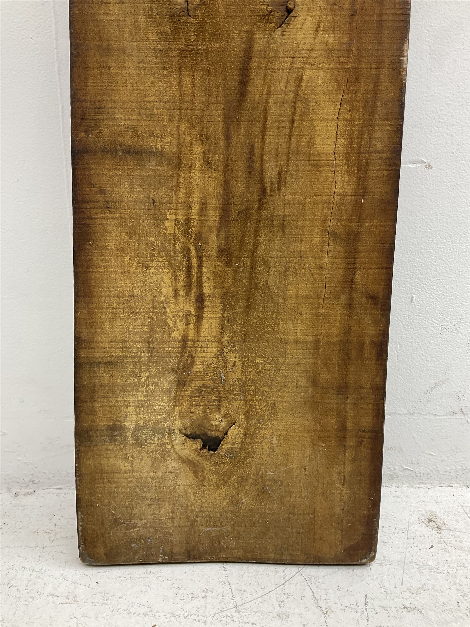 20th century hardwood Dutch folk art Speculaasplank or biscuit mould, typically carved with figure in traditional dress, H132cm