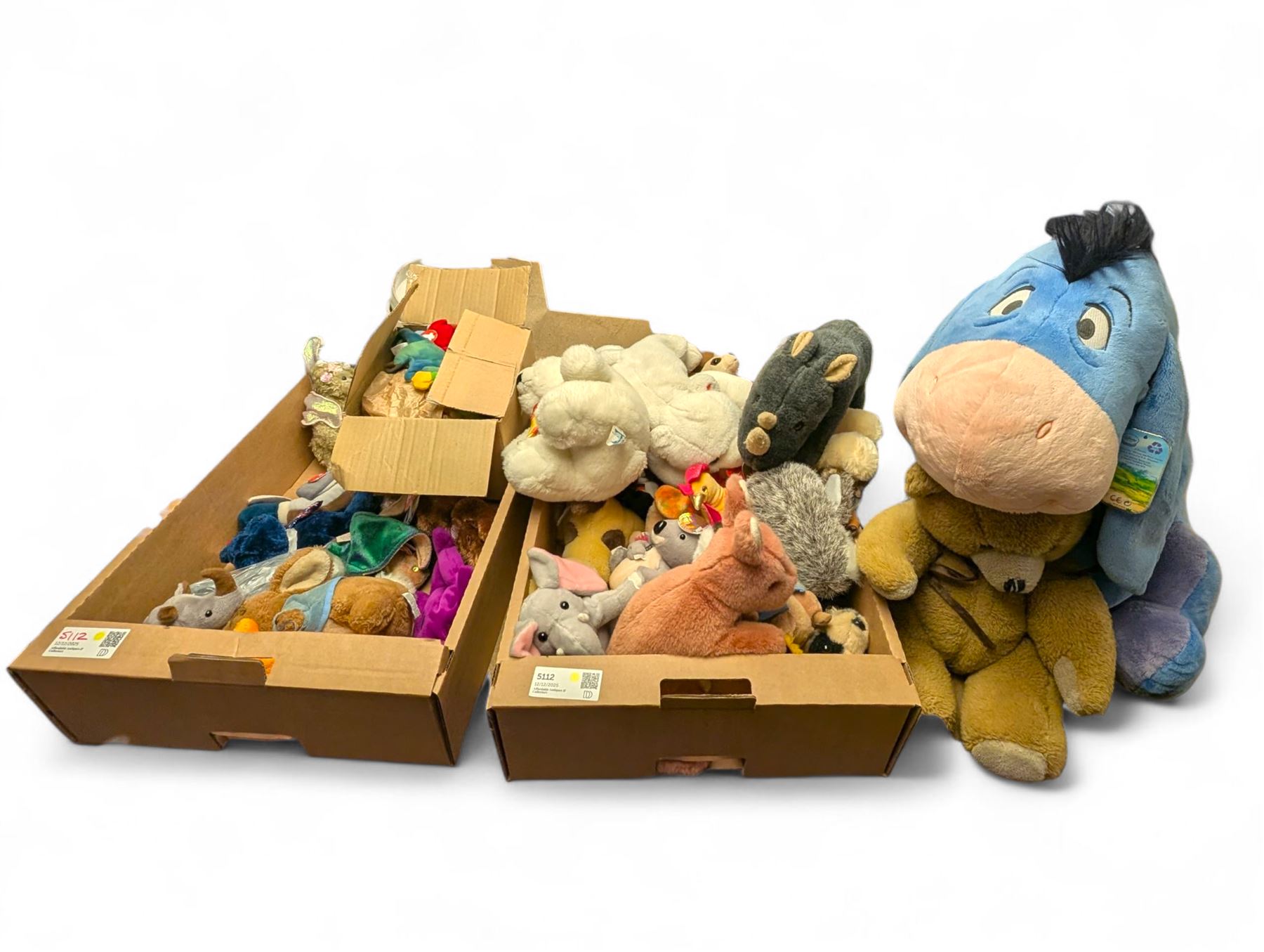 Collection of vintage and modern soft toys, including TY Beanie Babies, Disney Store Eeyore, etc