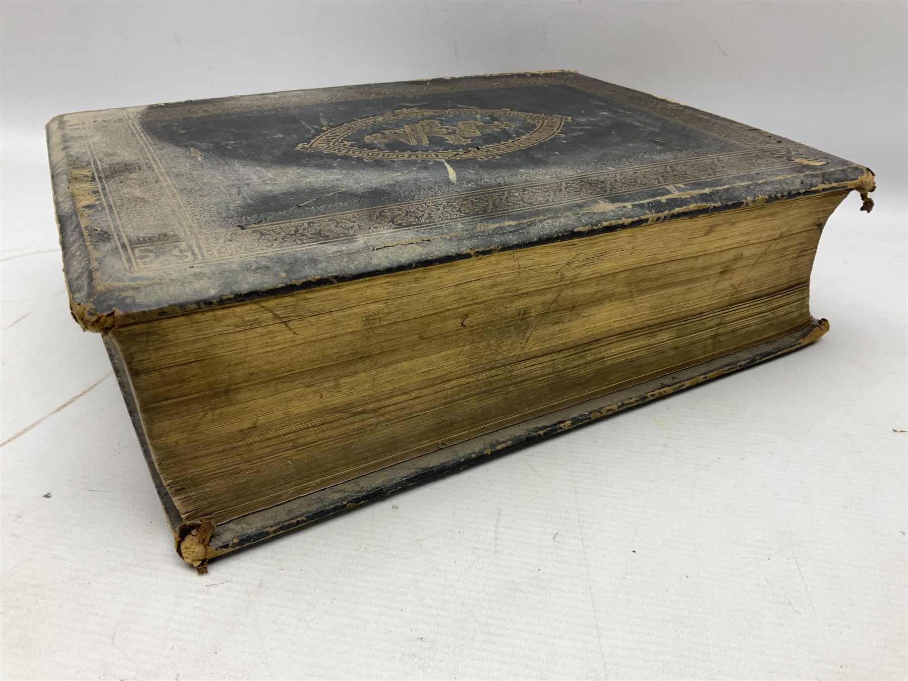 Victorian The Family Devotional Bible, by Rev Matthew Henry, pub. London and New York, The London Printing & Publishing Co, circa 1860, with steel engraving plates and gilt edges, L35cm