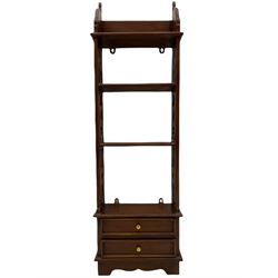 Georgian style mahogany open bookcase, fretwork sides, two small drawers 
