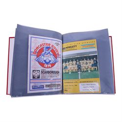 Comprehensive collection of approximately one-hundred and ninety Scarborough FC football programmes for the 1987/88, 1988/89 and 1990/91 seasons, all filed within six dedicated Scarborough FC red Home and Away binders 