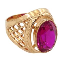 14ct rose gold single stone synthetic pink stone ring