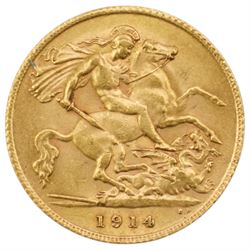 King George V 1914 gold half sovereign coin