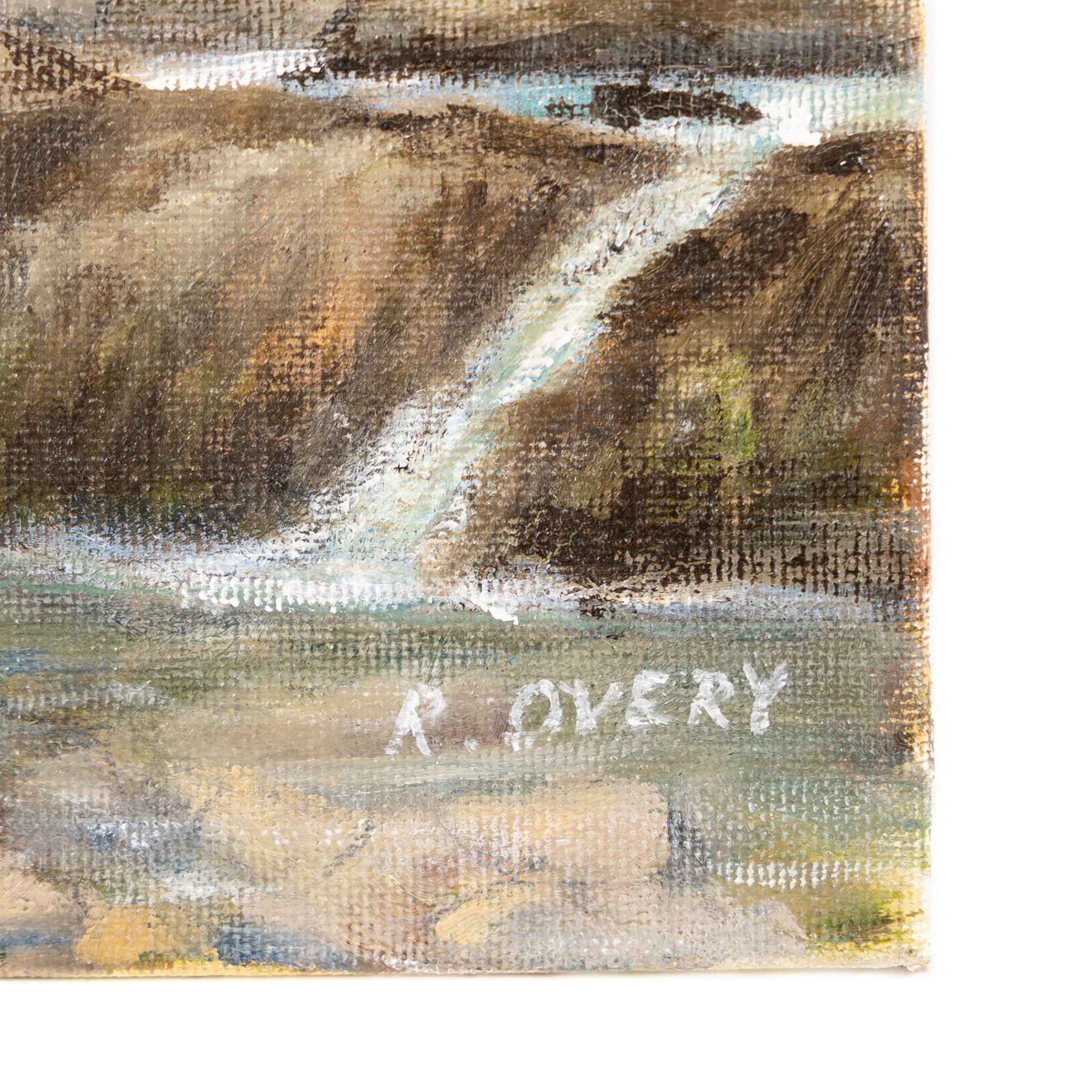 Robert Overy (British 1928-2018): Headland and Bay - Possibly Flamborough and Serene River Landscape, pair of oils on canvas board signed max 29cm x 50cm (2) (one unframed)