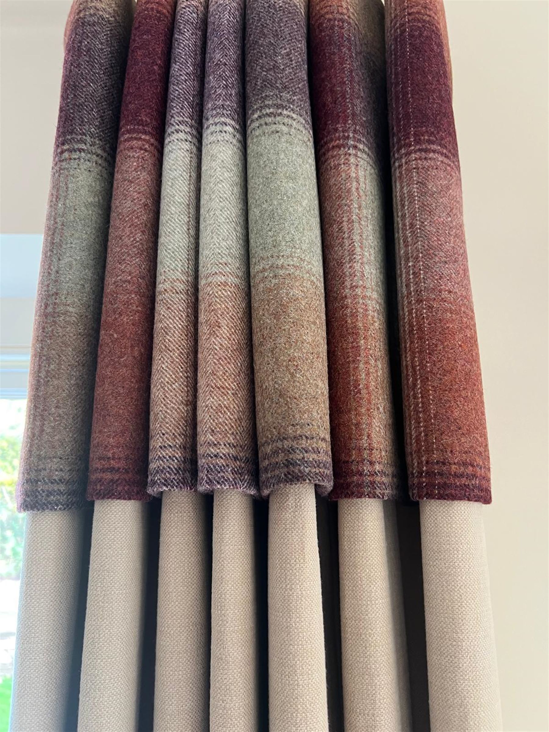 Pair of (190cm) quality full height Linara Wicker curtains with Moon Kilnsey heading, interlined overall height 228cm, overall width 190cm (each curtain) 