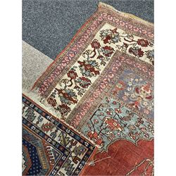 Persian red ground prayer rug, decorated with stylised flowers (201cm x 143cm), and a small Persian design triple medallion rug (142cm x 68cm)